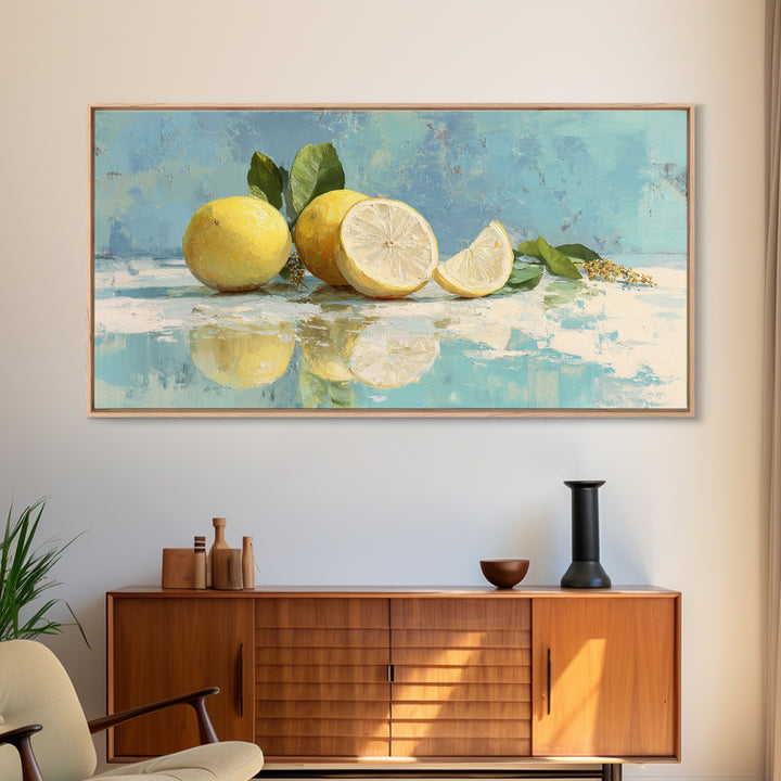 Lemon and Botanical Still Life Canvas Print, Bathroom Art, Bathroom Decor, Watercolor Art, Spa, Framed Wall Art, BAT-2x1-98