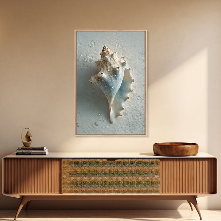 Minimal Seashell Still Life on Pale Sand Canvas Print, Bathroom Art, Modern Wall Art, Bathroom Decor, Abstract Art, Spa, BAT-2x3-11