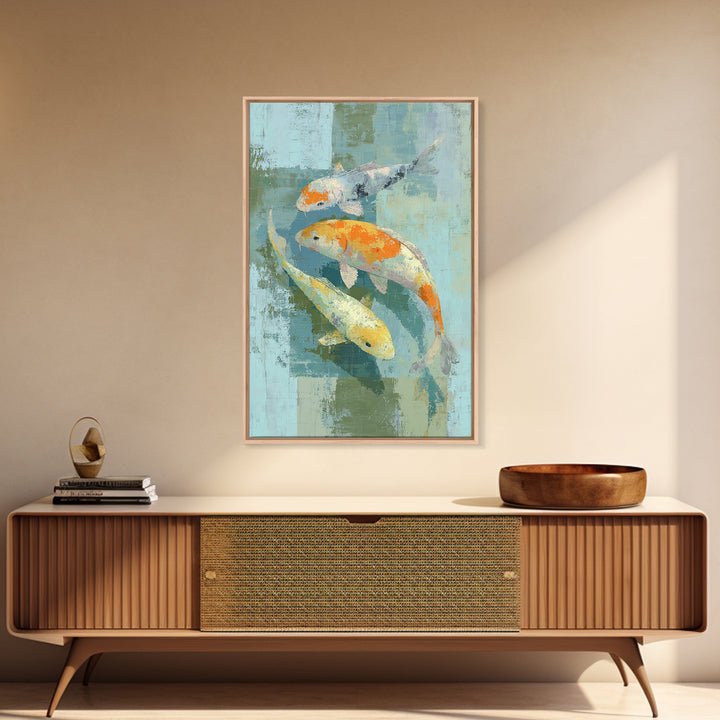 Minimal Koi Fish Swimming Through Clear Water Canvas Print, Bathroom Art, Canvas Wall Art, Bathroom Decor, Fine Art, Spa, BAT-2x3-16