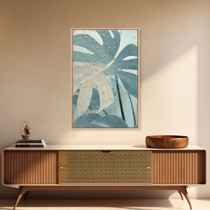 Tropical Leaf Silhouette Framed Canvas Print, Bathroom Art, Statement Artwork, Bathroom Decor, Fine Art, Spa, Digital Art, BAT-2x3-22