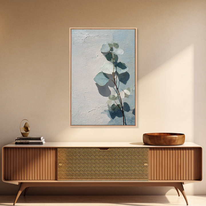 Sunlit Window Plant Shadow on Plaster Framed Canvas Print, Bathroom Art, Gallery Decor, Bathroom Decor, Abstract Art, Spa, BAT-2x3-26