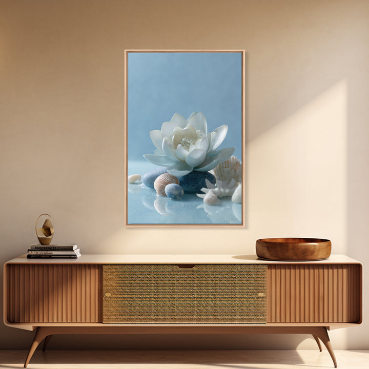Lotus Flower Floating on Calm Water Framed Canvas Print, Bathroom Art, Funny Bathroom Art, Bathroom Decor, Watercolor Art, Spa, BAT-2x3-4