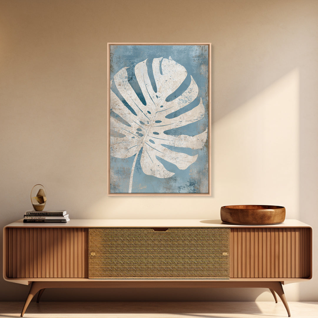 Tropical Leaf Silhouette Framed Canvas Print, Bathroom Art, Statement Artwork, Bathroom Decor, Fine Art, Spa, Digital Art, BAT-2x3-46
