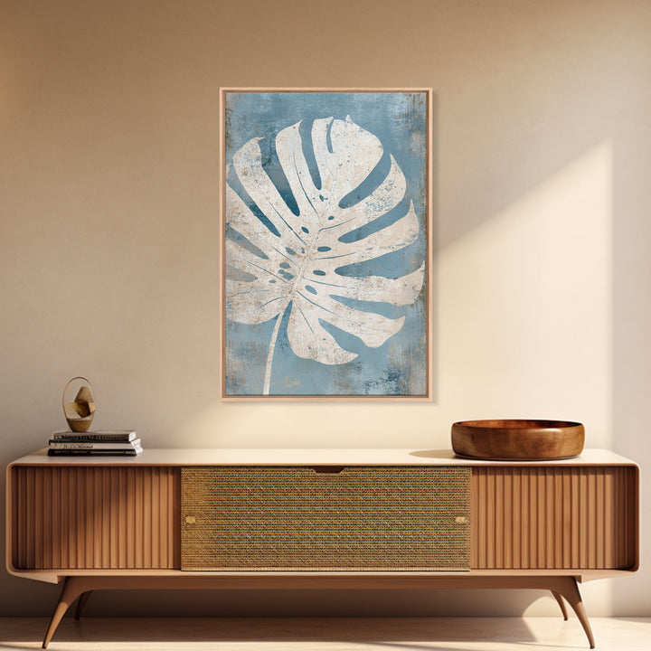 Tropical Leaf Silhouette Framed Canvas Print, Bathroom Art, Statement Artwork, Bathroom Decor, Fine Art, Spa, Digital Art, BAT-2x3-46