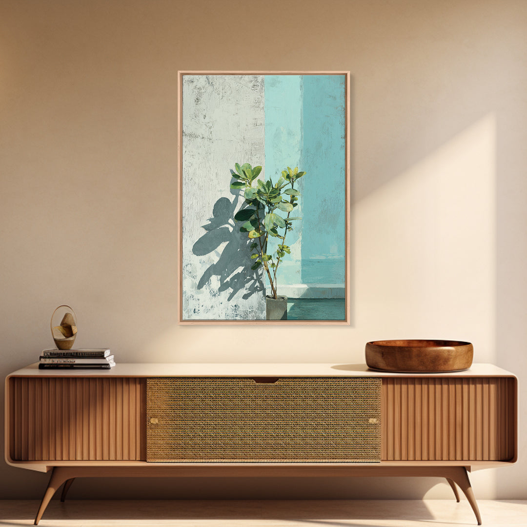 Sunlit Window Plant Shadow on Plaster Canvas Print, Bathroom Art, Boho Decor, Bathroom Decor, Fine Art, Spa, Printable, BAT-2x3-50