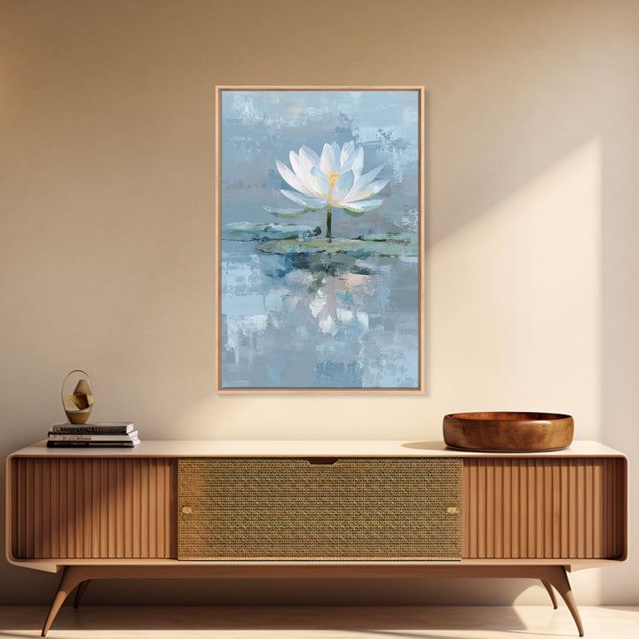Lotus Flower Floating on Calm Water Framed Canvas Print, Bathroom Art, Halloween Art, Bathroom Decor, Fine Art, Spa, BAT-2x3-52