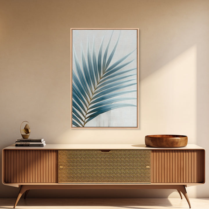 Simple Palm Frond on Off White Linen Framed Canvas Print, Bathroom Art, Bathroom Print, Bathroom Decor, Fine Art, Spa, BAT-2x3-55