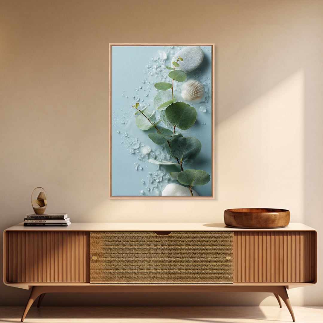 Spa Eucalyptus Branch Canvas Print, Bathroom Art, Contemporary Art, Bathroom Decor, Spa, Framed Wall Art, Dog Portrait, BAT-2x3-58