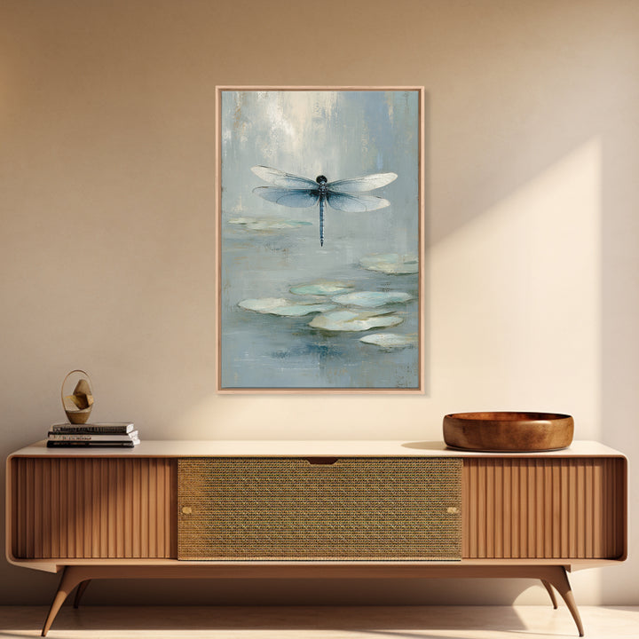 Delicate Dragonfly Above a Pond Surface Framed Canvas Print, Bathroom Art, Framed Wall Art, Bathroom Decor, Oil Painting, Spa, BAT-2x3-8