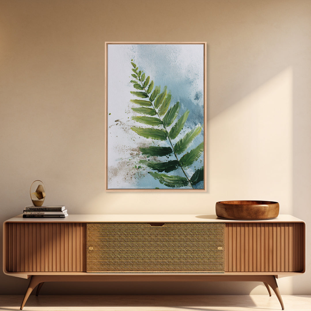 Green Fern Frond Closeup Framed Canvas Print, Bathroom Art, Home Decor, Bathroom Decor, Fine Art, Spa, Canvas Wall Art, BAT-2x3-90