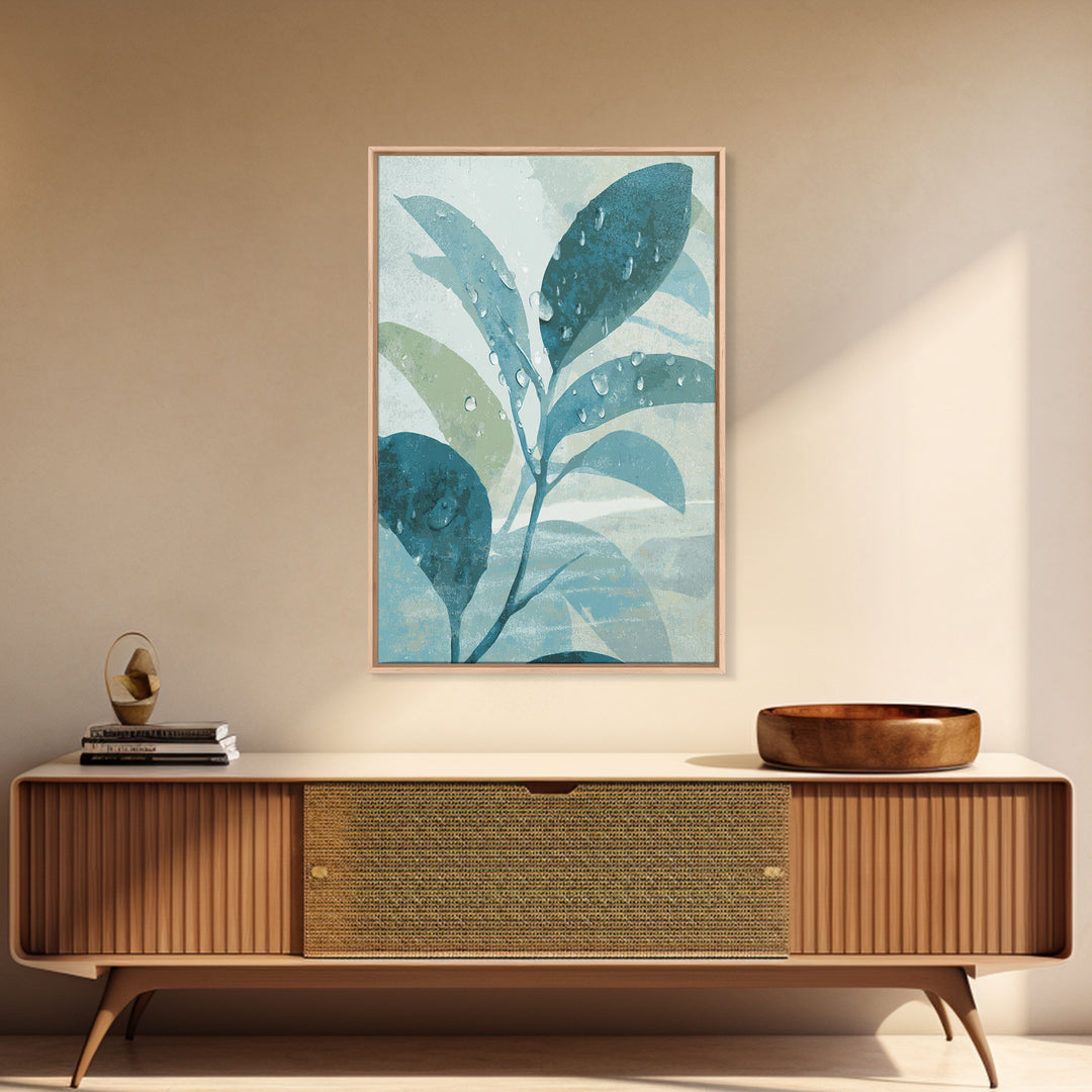 Tropical Leaf Silhouette Framed Canvas Print, Bathroom Art, Poster, Bathroom Decor, Watercolor Art, Spa, Digital Print, BAT-2x3-94
