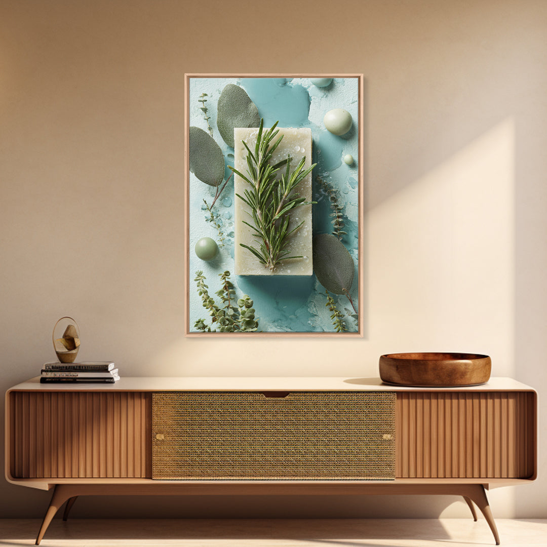 Botanical Bath Herb Arrangement Framed Canvas Print, Bathroom Art, Printable, Bathroom Decor, Watercolor Art, Spa, BAT-2x3-97
