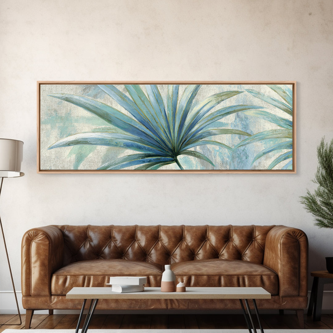 Simple Palm Frond on Off White Linen Framed Canvas Print, Bathroom Art, Minimalist Wall Art, Bathroom Decor, Fine Art, Spa, BAT-3x1-15