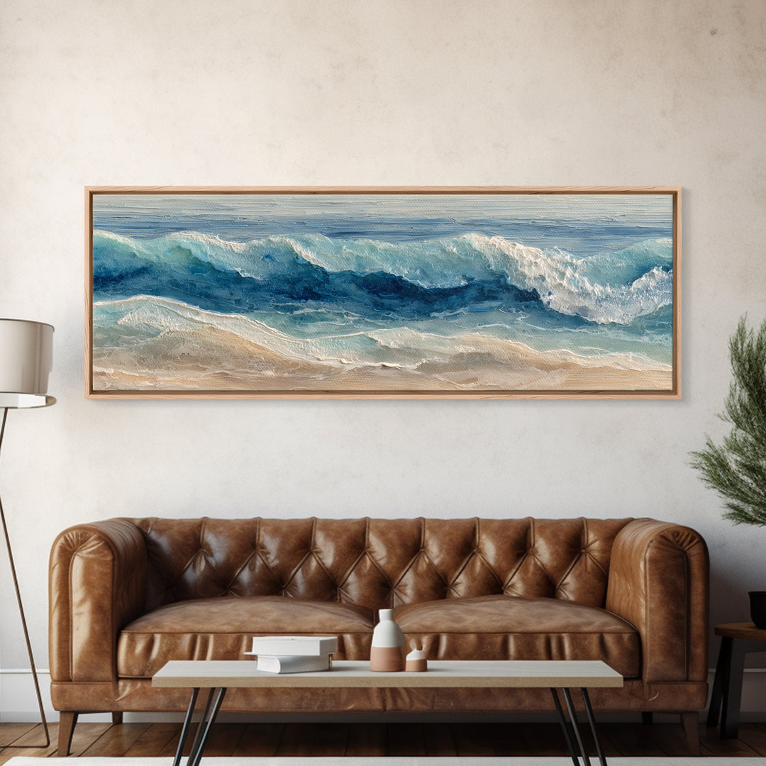 Calming Blue Ocean Wave Study Framed Canvas Print, Bathroom Art, Wall Hanging, Bathroom Decor, Fine Art, Spa, Modern Art, BAT-3x1-17