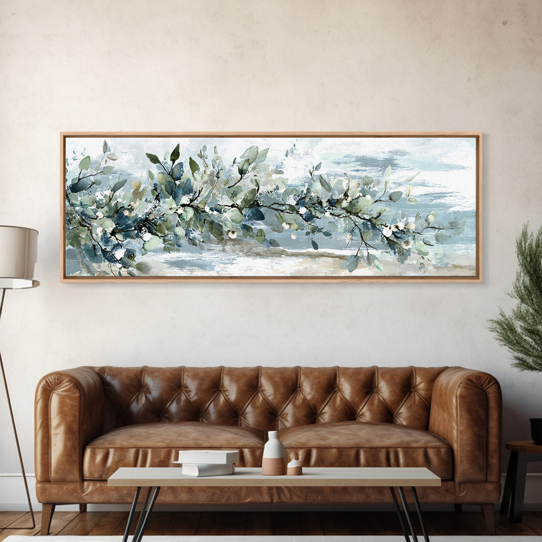 Spa Eucalyptus Branch Framed Canvas Print, Bathroom Art, Printable, Bathroom Decor, Watercolor Art, Spa, Bathroom Prints, BAT-3x1-18