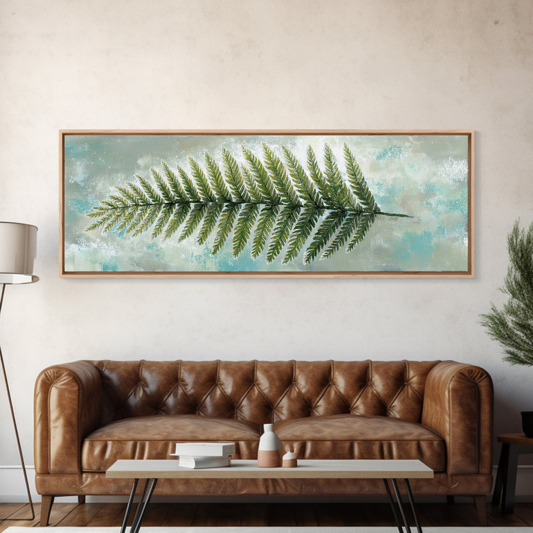 Green Fern Frond Closeup Framed Canvas Print, Bathroom Art, Wall Art, Bathroom Decor, Spa, Dog Portrait, Canvas Wall Art, BAT-3x1-2