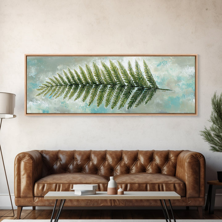 Green Fern Frond Closeup Framed Canvas Print, Bathroom Art, Wall Art, Bathroom Decor, Spa, Dog Portrait, Canvas Wall Art, BAT-3x1-2