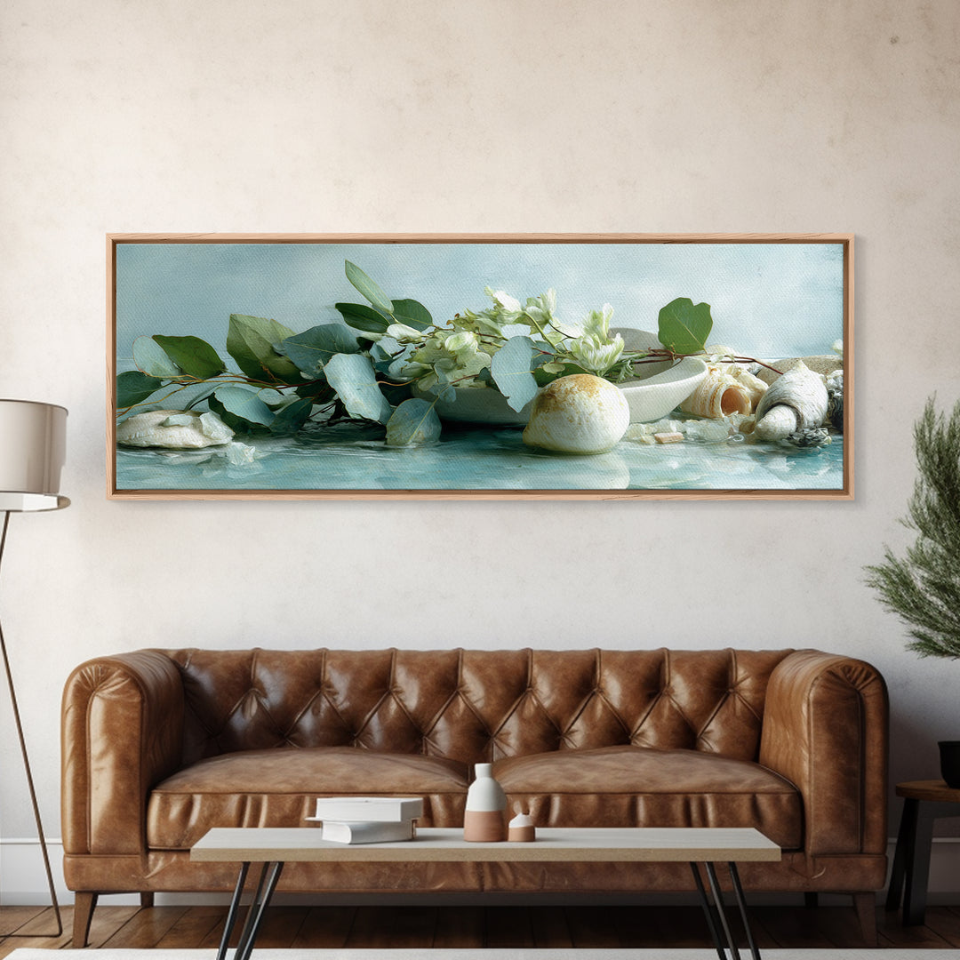 Lemon and Botanical Still Life Canvas Print, Bathroom Art, Neutral Decor, Bathroom Decor, Fine Art, Spa, Wall Art, Home Decor, BAT-3x1-22