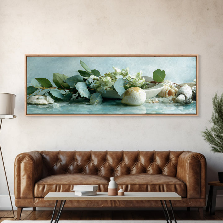 Lemon and Botanical Still Life Canvas Print, Bathroom Art, Neutral Decor, Bathroom Decor, Fine Art, Spa, Wall Art, Home Decor, BAT-3x1-22