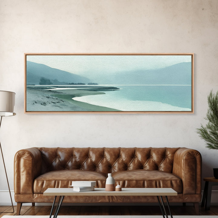 Misty Lake Scene Canvas Print, Bathroom Art, Dog Portrait, Bathroom Decor, Spa, Minimalist Wall Art, Bathroom Wallpaper, BAT-3x1-25