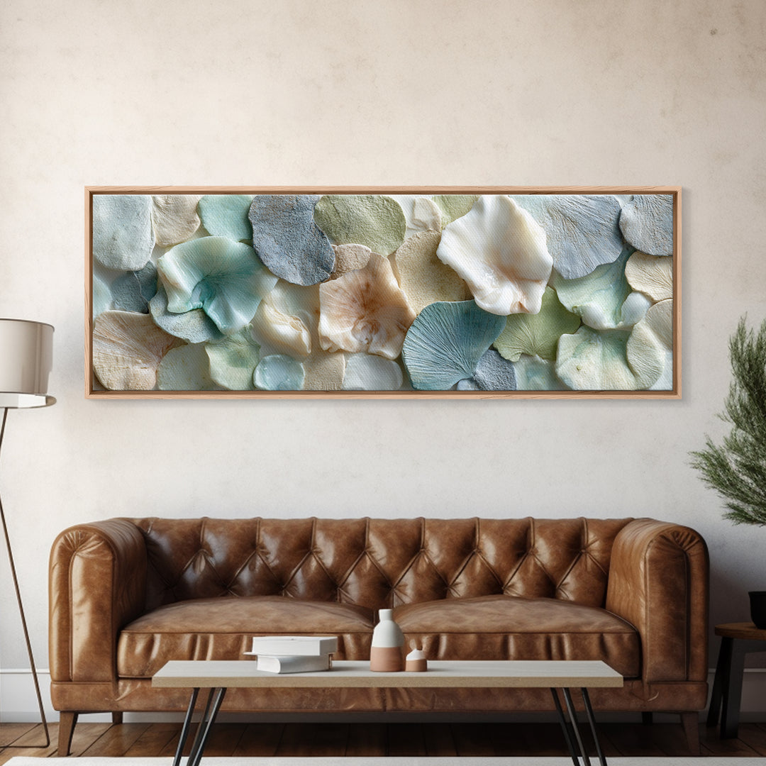 Coral and Shell Arrangement Canvas Print, Bathroom Art, Halloween Art, Bathroom Decor, Fine Art, Spa, Textured Painting, BAT-3x1-3