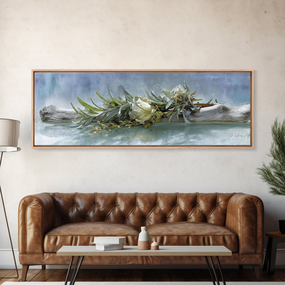 Botanical Bath Herb Arrangement Canvas Print, Bathroom Art, Bathroom Wall Art, Bathroom Decor, Oil Painting, Spa, BAT-3x1-33