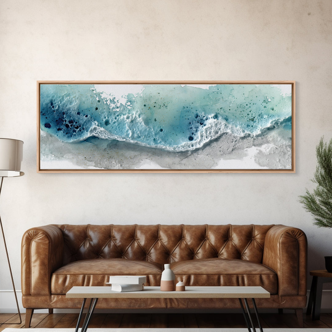 Calming Blue Ocean Wave Study Canvas Print, Bathroom Art, Bathroom Prints, Bathroom Decor, Watercolor Art, Spa, Trendy Wall Art, BAT-3x1-41