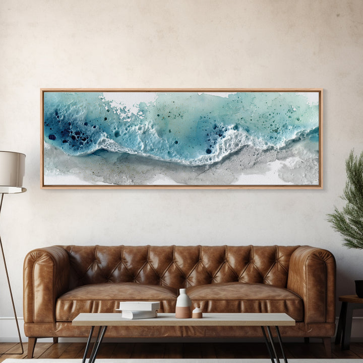 Calming Blue Ocean Wave Study Canvas Print, Bathroom Art, Bathroom Prints, Bathroom Decor, Watercolor Art, Spa, Trendy Wall Art, BAT-3x1-41
