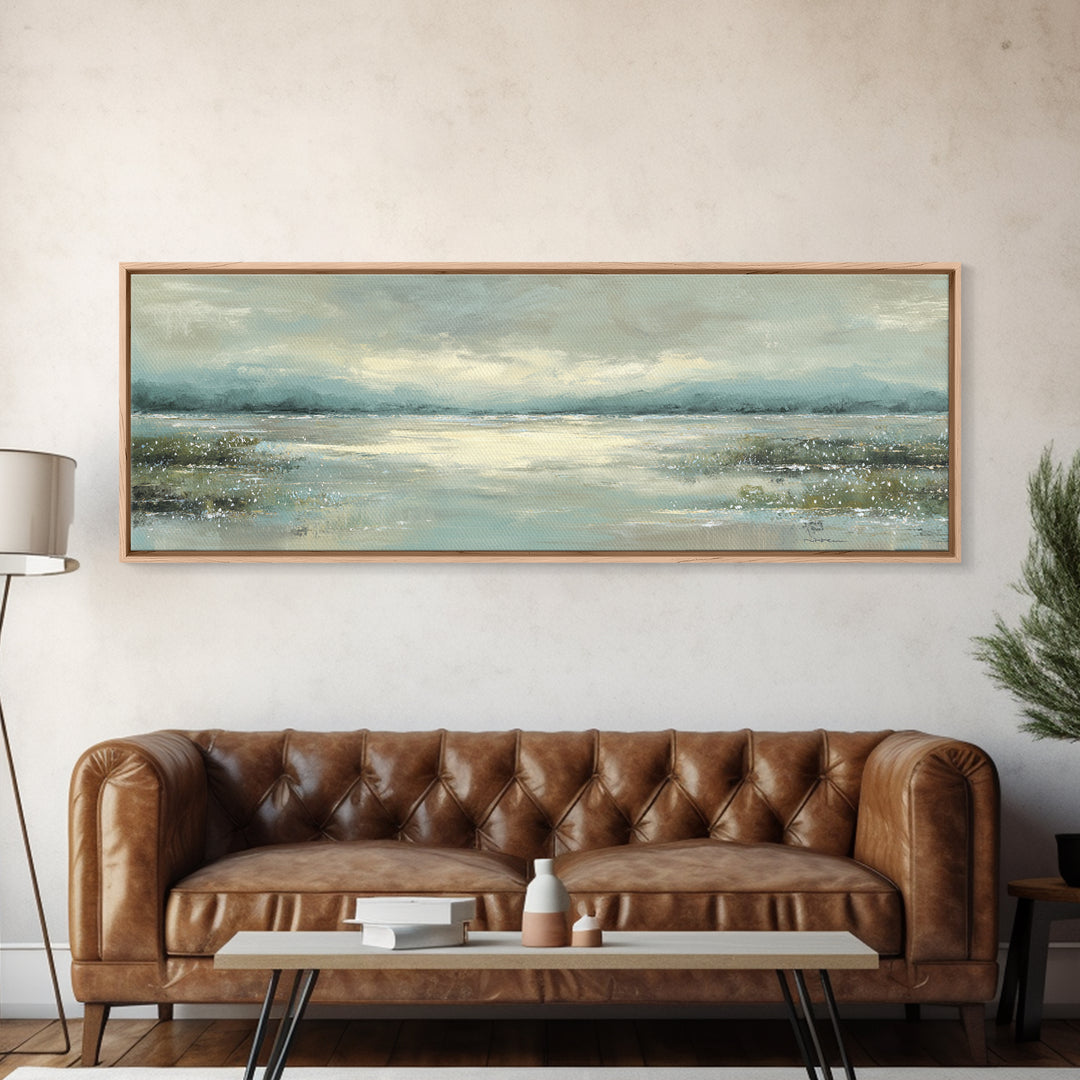 Misty Lake Scene Canvas Print, Bathroom Art, Dog Portrait, Bathroom Decor, Spa, Minimalist Wall Art, Bathroom Wallpaper, BAT-3x1-49