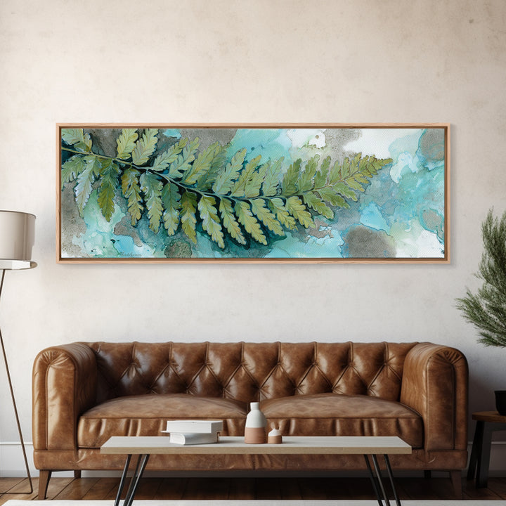 Green Fern Frond Closeup Canvas Print, Bathroom Art, Digital Wall Art, Bathroom Decor, Watercolor Art, Spa, Unique Wall Art, BAT-3x1-50