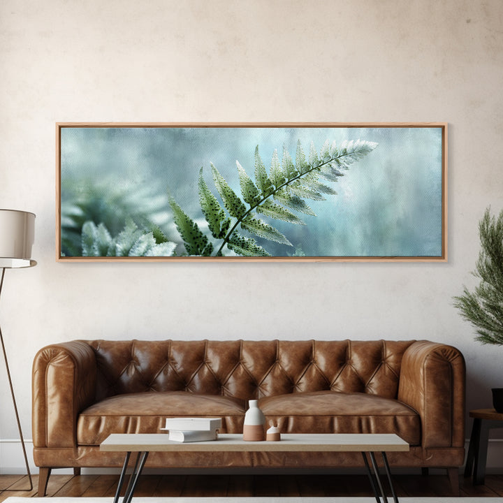 Green Fern Frond Closeup Framed Canvas Print, Bathroom Art, Framed Wall Art, Bathroom Decor, Oil Painting, Spa, BAT-3x1-74