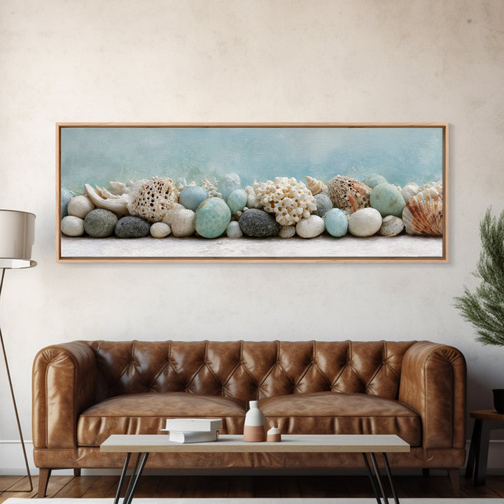 Coral and Shell Arrangement Canvas Print, Bathroom Art, Digital Wall Art, Bathroom Decor, Fine Art, Spa, Unique Wall Art, BAT-3x1-75