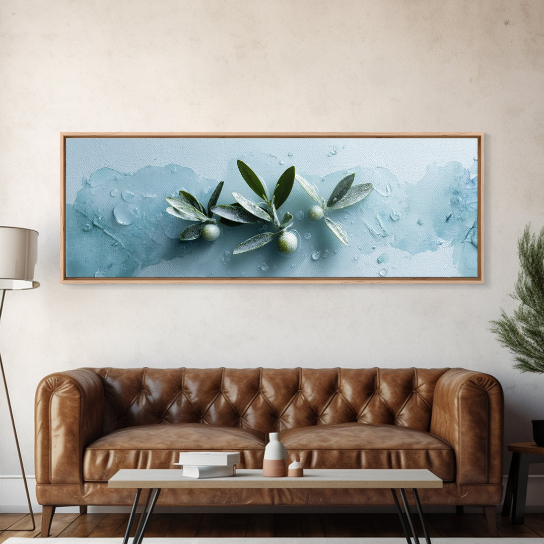 Botanical Bath Herb Arrangement Framed Canvas Print, Bathroom Art, Digital Art, Bathroom Decor, Fine Art, Spa, Dopamine Decor, BAT-3x1-9