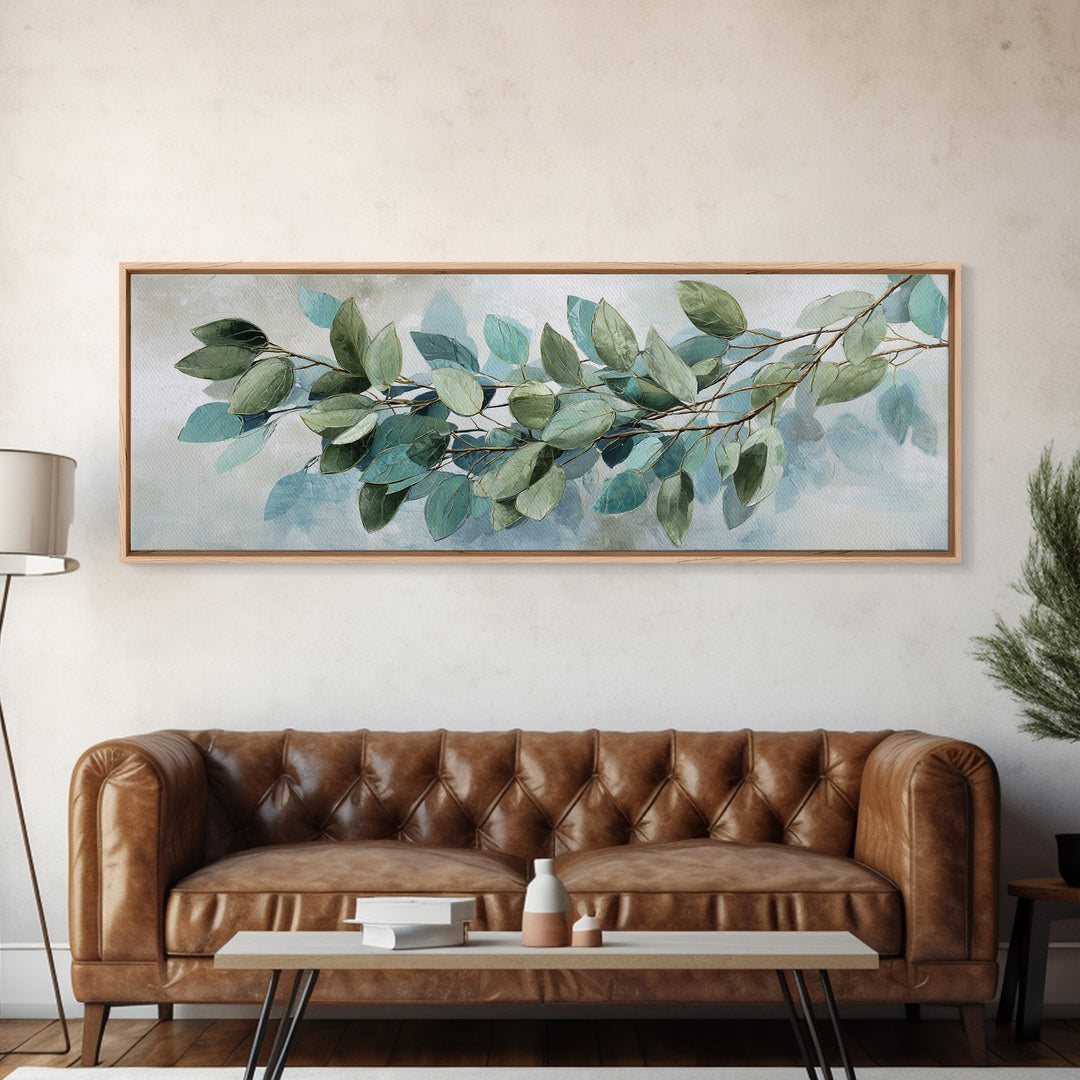 Spa Eucalyptus Branch Framed Canvas Print, Bathroom Art, Dopamine Decor, Bathroom Decor, Fine Art, Spa, Halloween Art, BAT-3x1-90