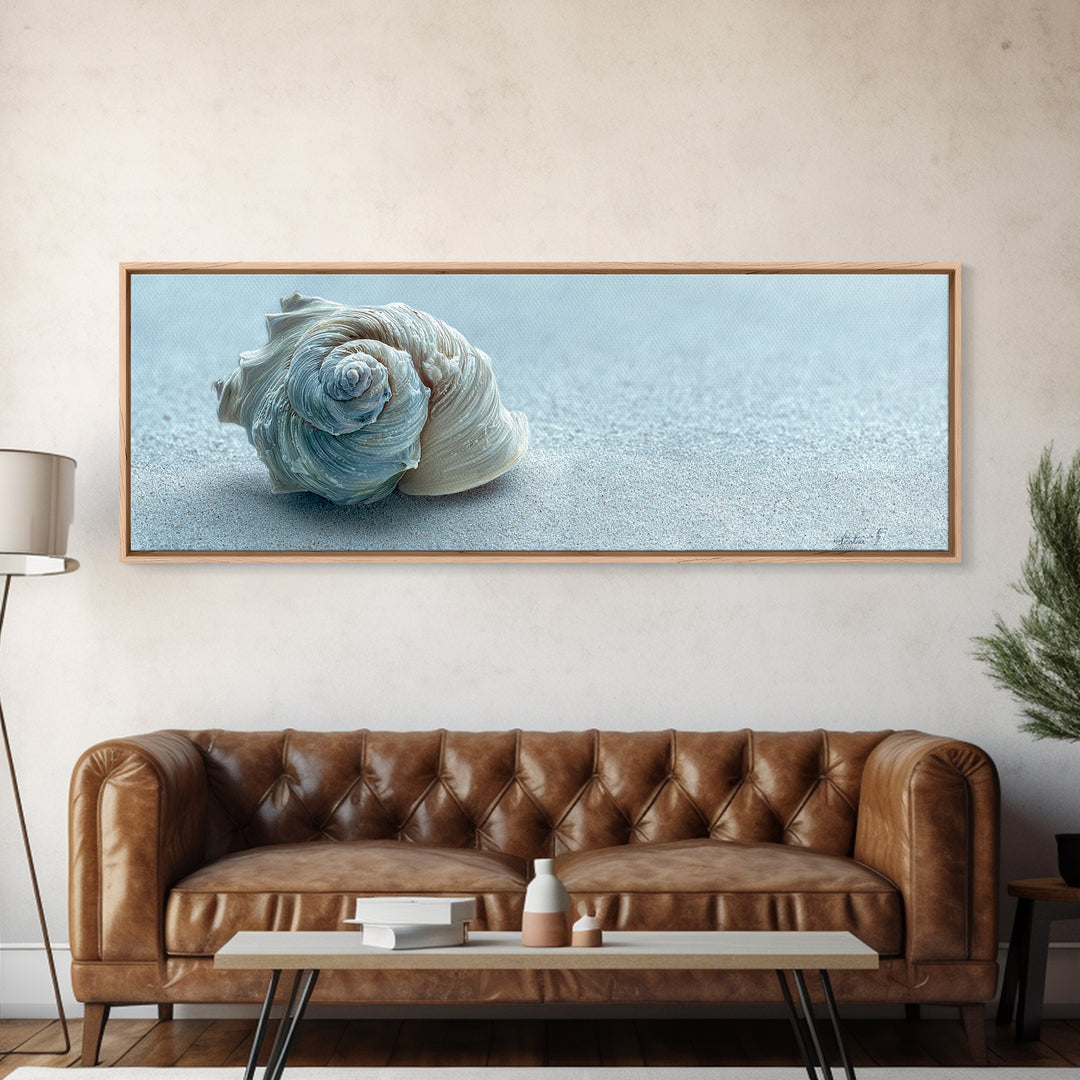 Minimal Seashell Still Life on Pale Sand Canvas Print, Bathroom Art, Bathroom Print, Bathroom Decor, Fine Art, Spa, BAT-3x1-91