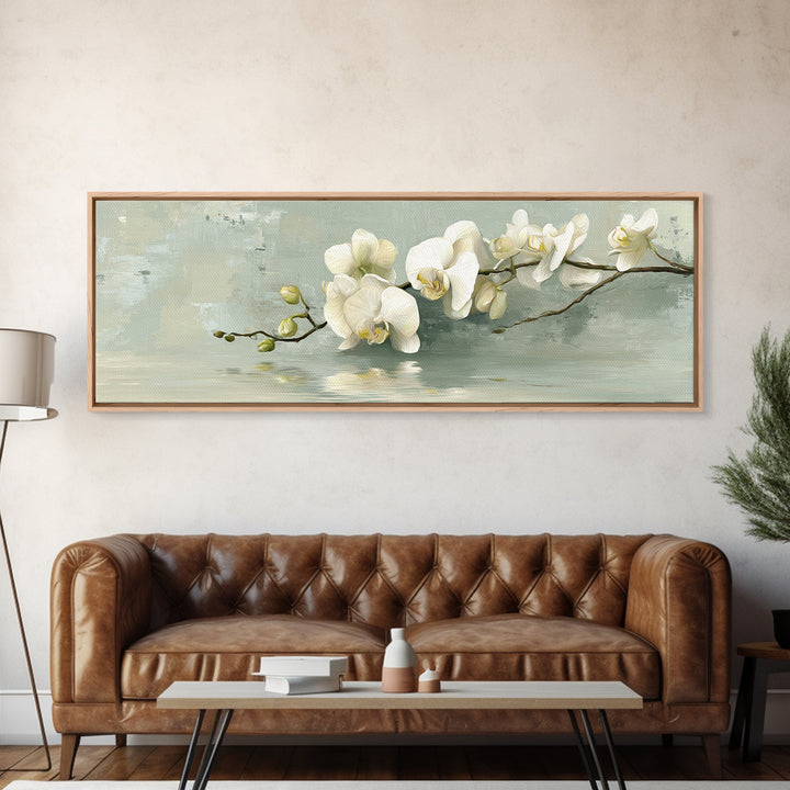 White Orchid on Warm Stone Background Canvas Print, Bathroom Art, Digital Art, Bathroom Decor, Oil Painting, Spa, BAT-3x1-92