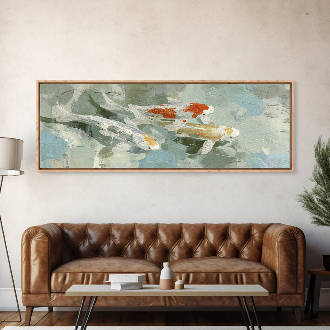 Minimal Koi Fish Swimming Through Clear Water Canvas Print, Bathroom Art, Bathroom Art Decor, Bathroom Decor, Fine Art, Spa, BAT-3x1-96