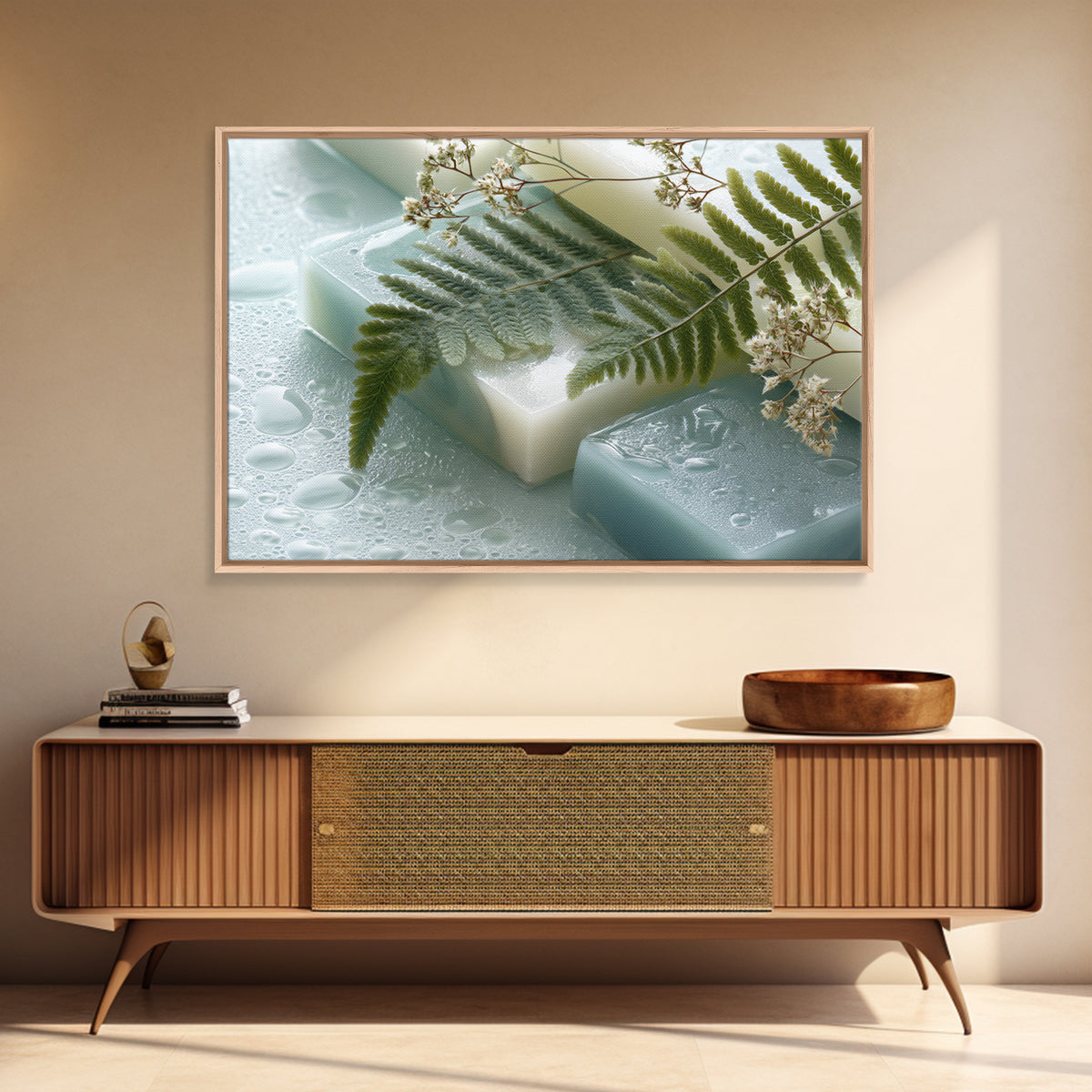 Green Fern Frond Closeup Framed Canvas Print, Bathroom Art, Home Decor, Bathroom Decor, Fine Art, Spa, Canvas Wall Art, BAT-3x2-14