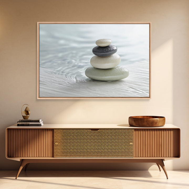 Monochrome Pebble Stack Canvas Print, Bathroom Art, Bathroom Wall Art, Bathroom Decor, Fine Art, Spa, Retro Wall Art, BAT-3x2-17