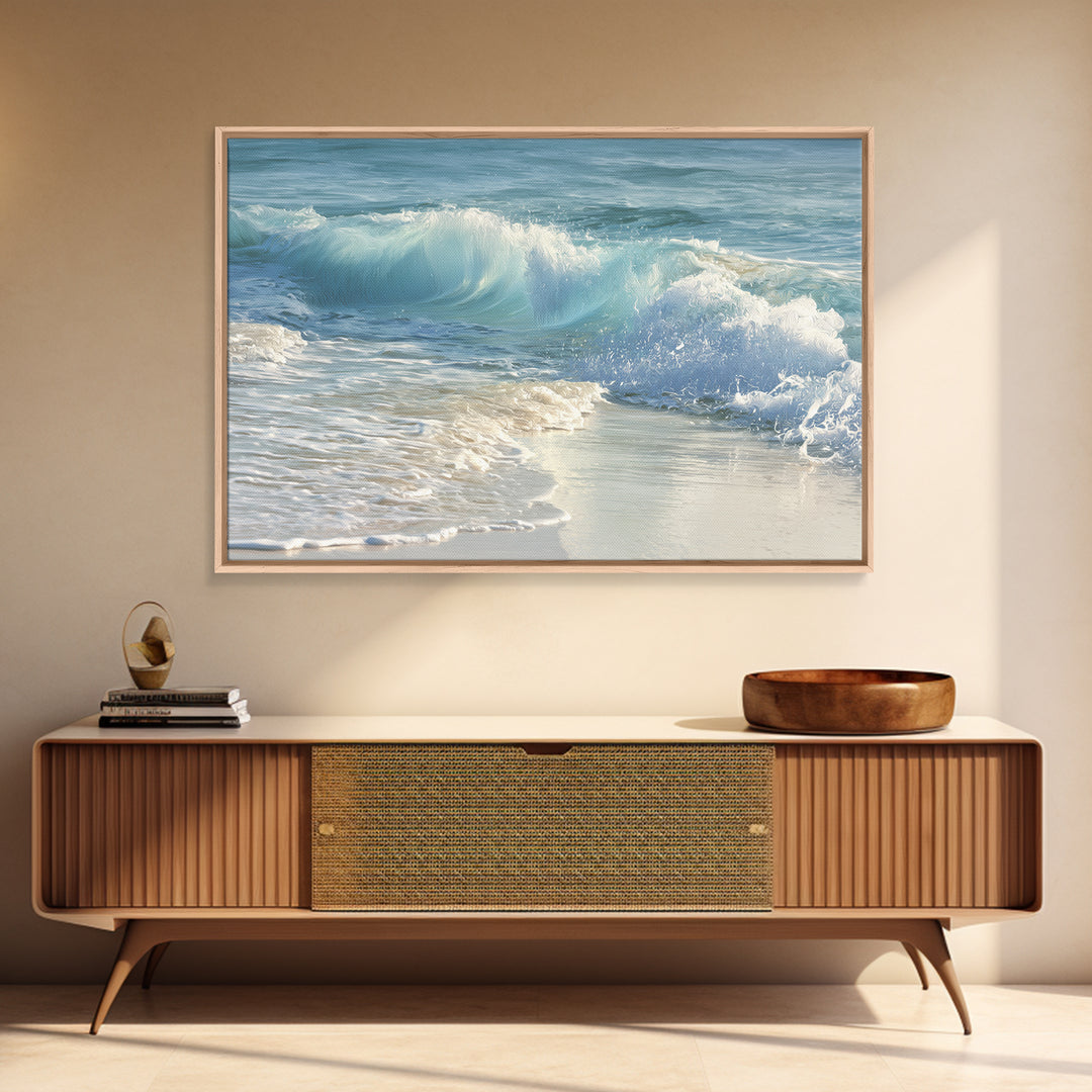 Calming Blue Ocean Wave Study Framed Canvas Print, Bathroom Art, Framed Wall Art, Bathroom Decor, Oil Painting, Spa, BAT-3x2-5