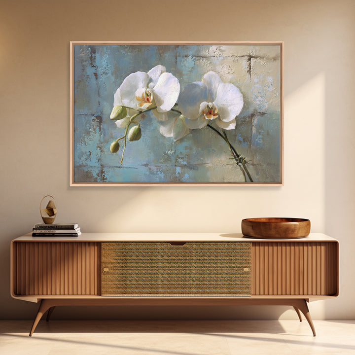 White Orchid on Warm Stone Background Canvas Print, Bathroom Art, Modern Wall Art, Bathroom Decor, Fine Art, Spa, Wall Decor, BAT-3x2-56