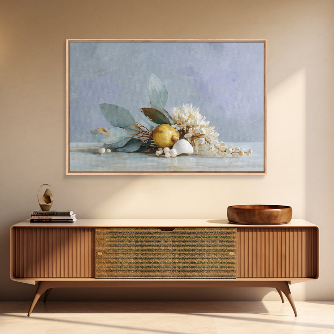 Lemon and Botanical Still Life Canvas Print, Bathroom Art, Framed Wall Art, Bathroom Decor, Watercolor Art, Spa, BAT-3x2-58