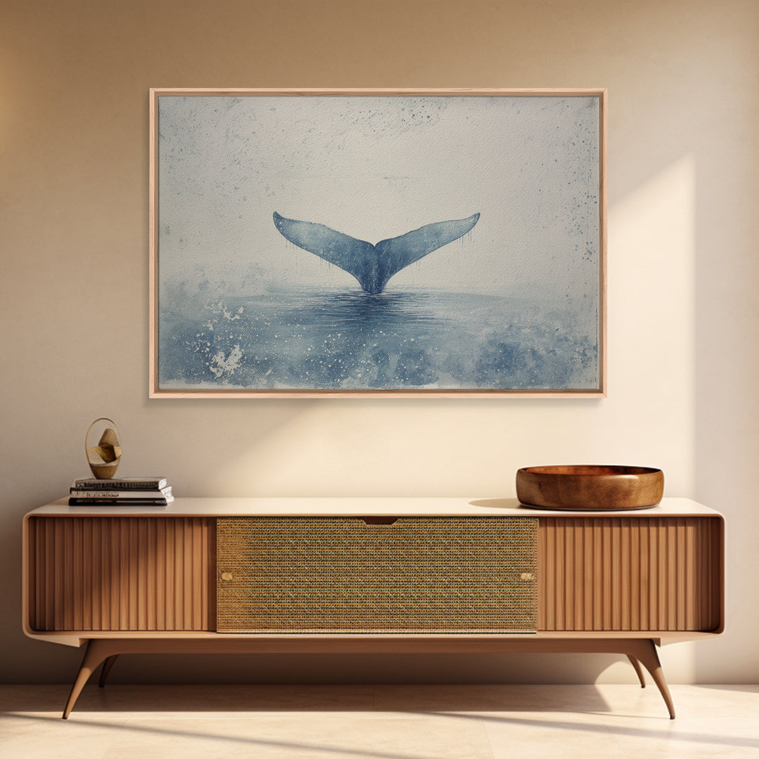 Watercolor Whale Tail Canvas Print, Bathroom Art, Trendy Wall Art, Bathroom Decor, Fine Art, Spa, Textured Painting, BAT-3x2-67
