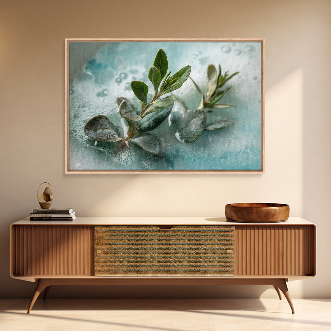 Botanical Bath Herb Arrangement Framed Canvas Print, Bathroom Art, Dopamine Decor, Bathroom Decor, Fine Art, Spa, Halloween Art, BAT-3x2-69