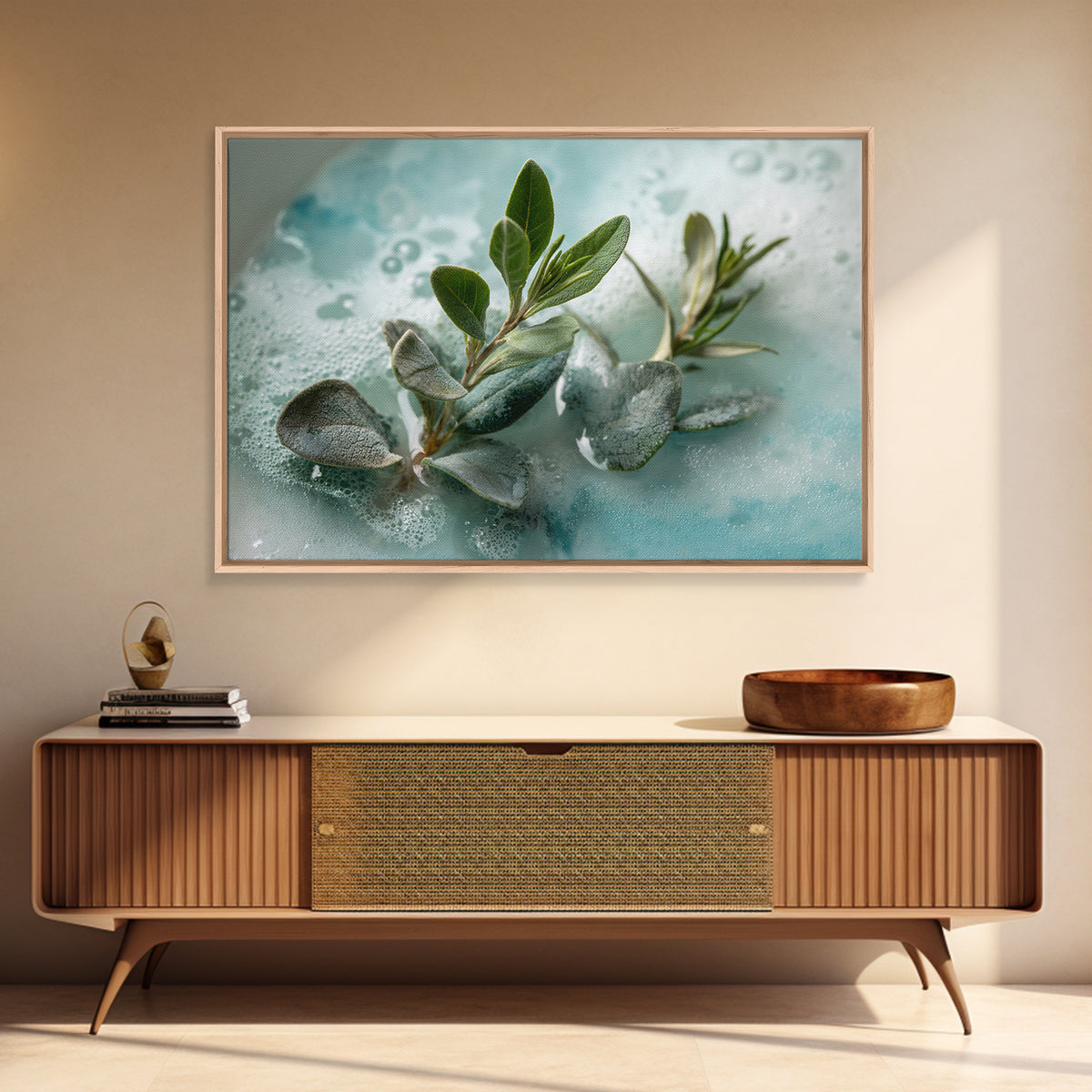 Botanical Bath Herb Arrangement Framed Canvas Print, Bathroom Art, Dopamine Decor, Bathroom Decor, Fine Art, Spa, Halloween Art, BAT-3x2-69