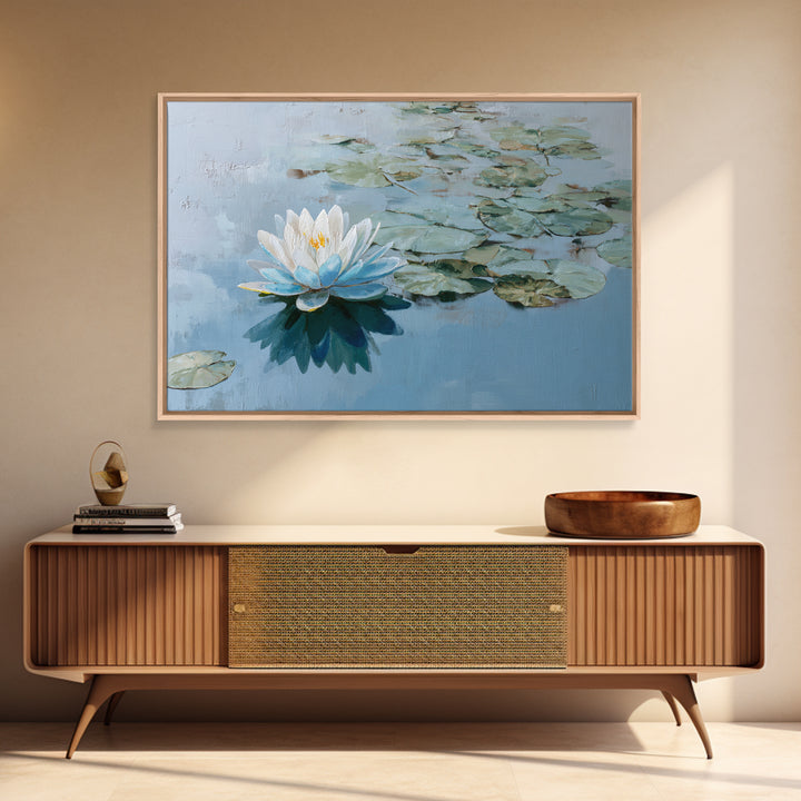 Lotus Flower Floating on Calm Water Canvas Print, Bathroom Art, Modern Art, Bathroom Decor, Watercolor Art, Spa, BAT-3x2-72