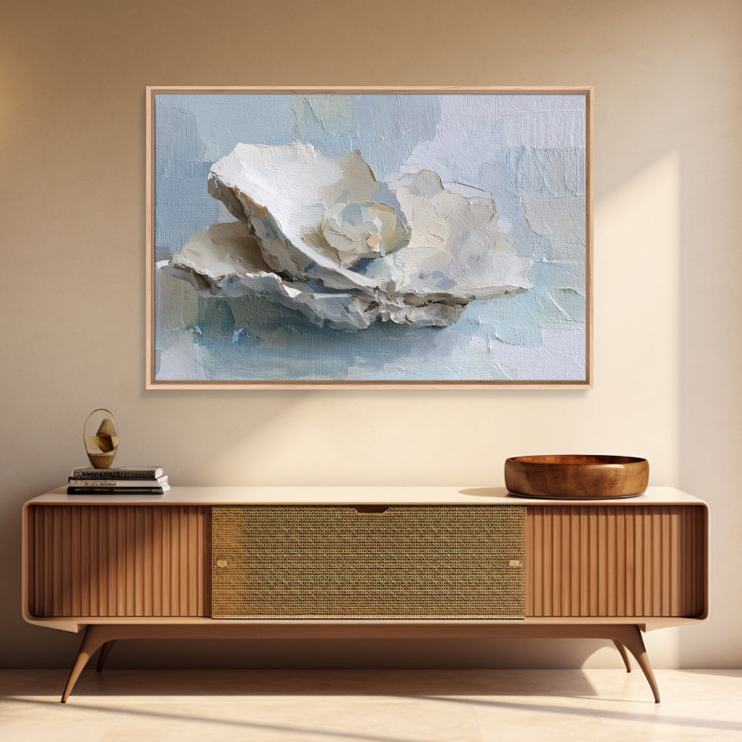 Oyster Shell Study Framed Canvas Print, Bathroom Art, Bathroom Decor, Oil Painting, Spa, Bathroom Accessories, Modern Art, BAT-3x2-74