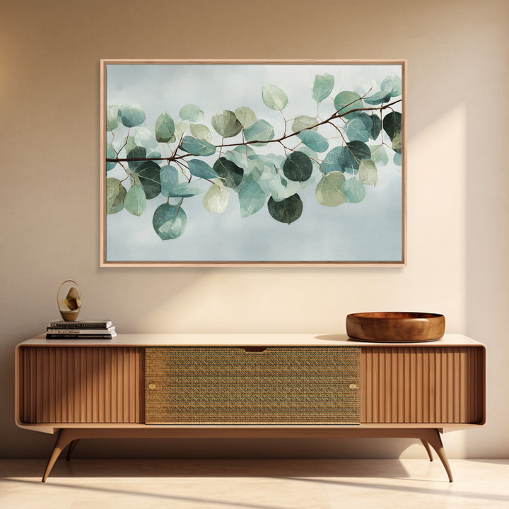 Spa Eucalyptus Branch Framed Canvas Print, Bathroom Art, Bathroom Prints, Bathroom Decor, Watercolor Art, Spa, Trendy Wall Art, BAT-3x2-78