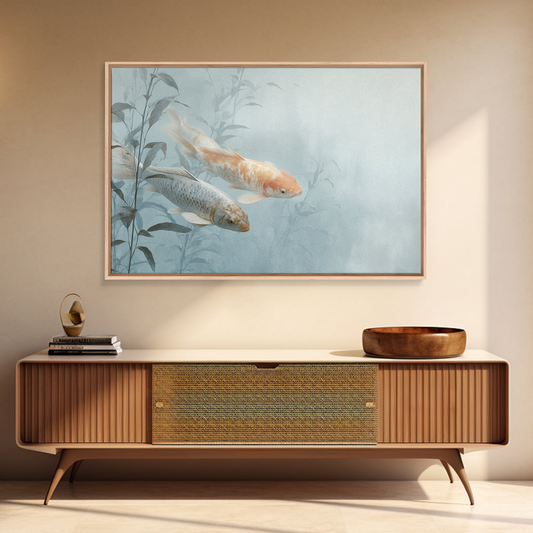 Minimal Koi Fish Swimming Through Clear Water Canvas Print, Bathroom Art, Bathroom Wallpaper, Bathroom Decor, Fine Art, Spa, BAT-3x2-84
