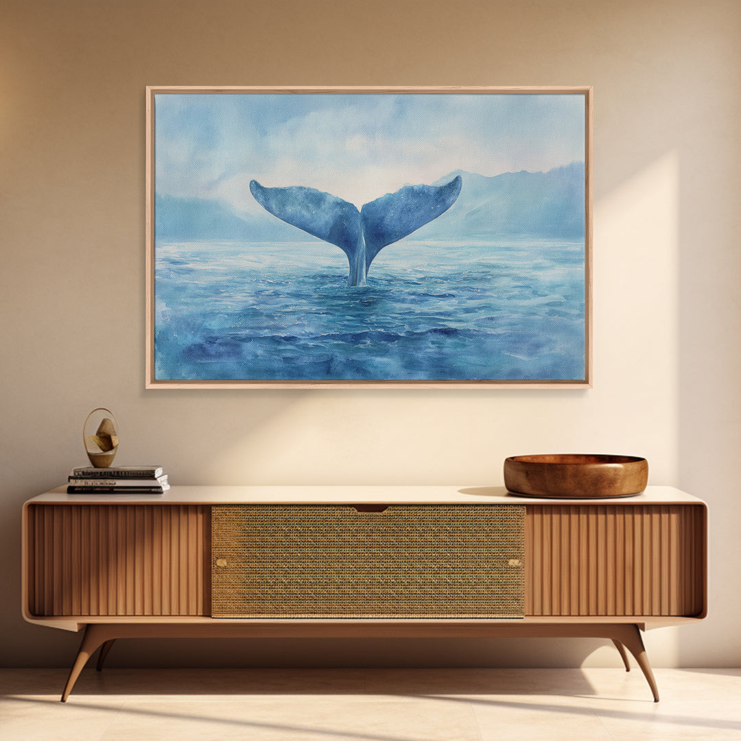 Watercolor Whale Tail Framed Canvas Print, Bathroom Art, Fine Art Print, Bathroom Decor, Fine Art, Spa, Poster, Digital Art, BAT-3x2-91